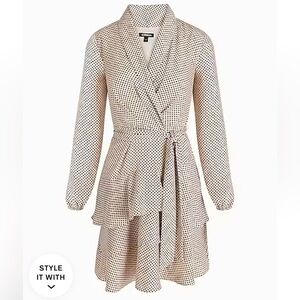 Polka Dot Collared Long Sleeve Tie Waist Tiered Mini Dress